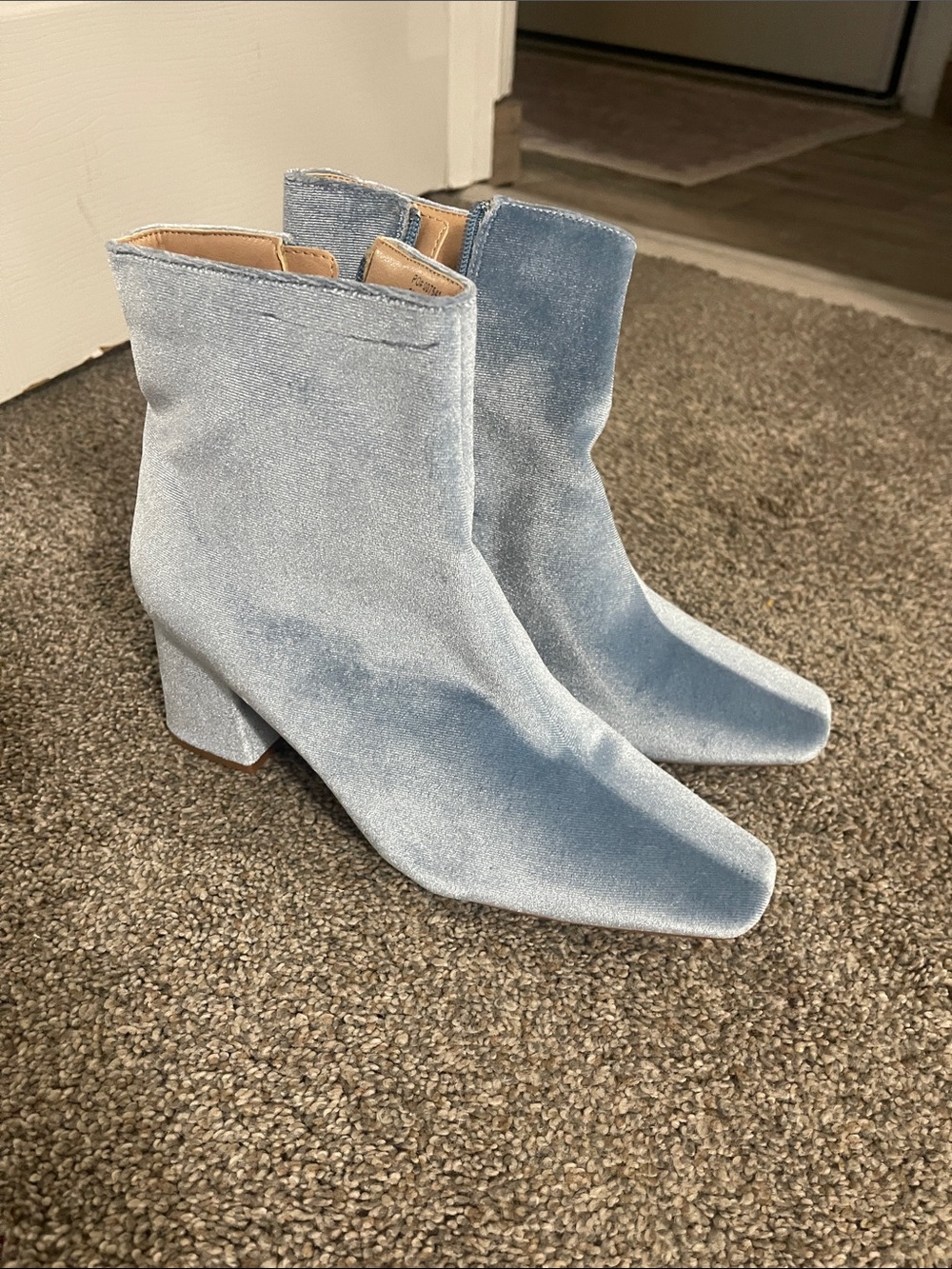 Journee Collection Light Blue Velvet Ankle Boots